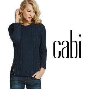 CAbi Style 899 Navy Double Zipper Cable Knit Sweater Size Small